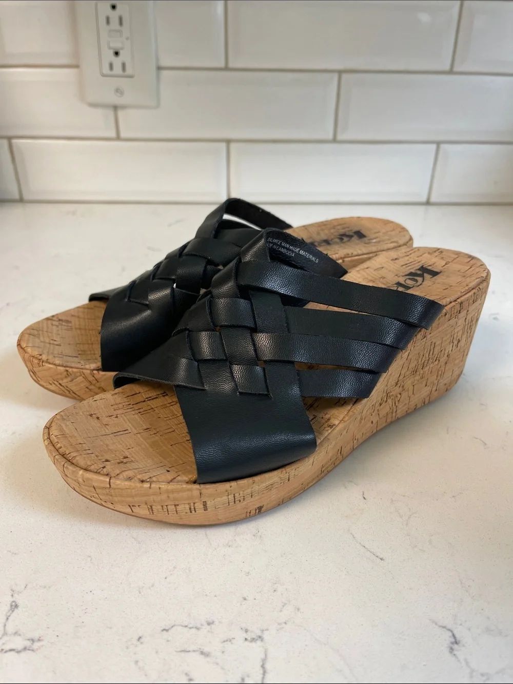 Kork-Ease Korks Noelle Women's 7 Black Slip On Woven Casual Wedge Sandals